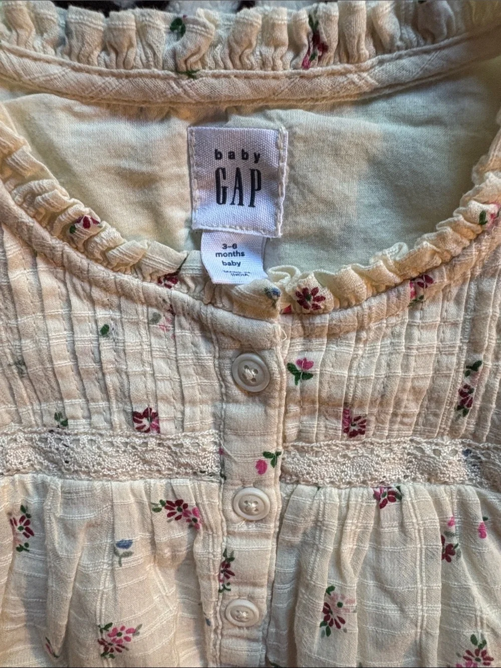 GAP Cream Baby Floral Button-Front Top & Bloomers